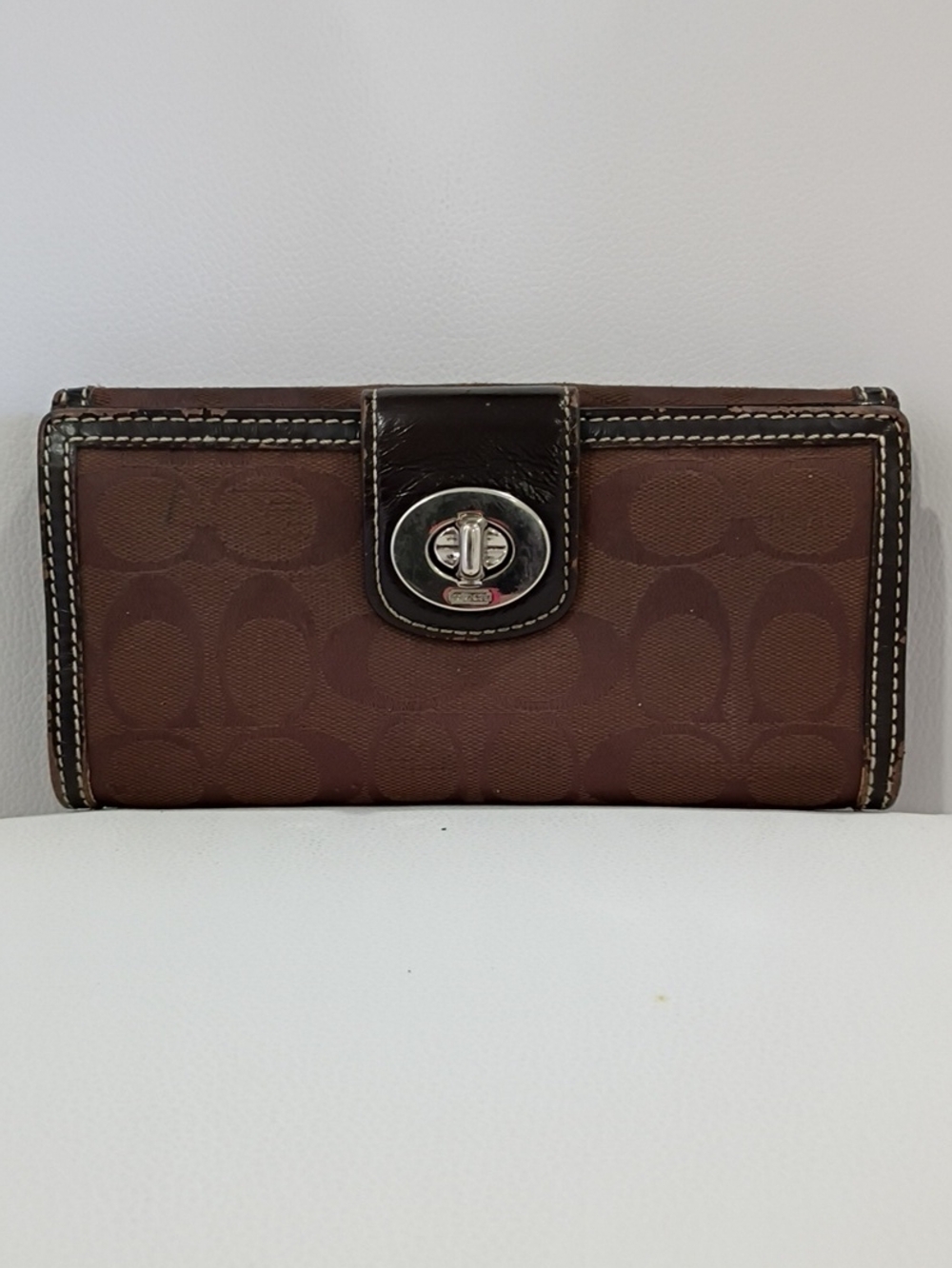 Coach Vintage Brown Coach Turnlock Continental Wallet With Leather Trim